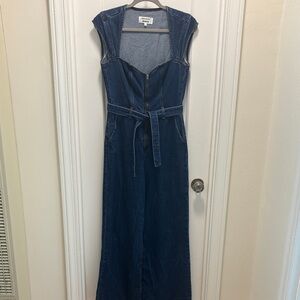 Excellent condition Reformation Denim Zip-Front Jumpsuit with Belt